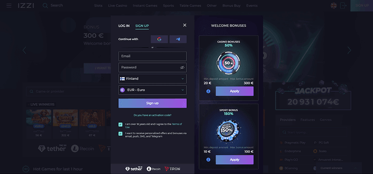 Izzi casino singup