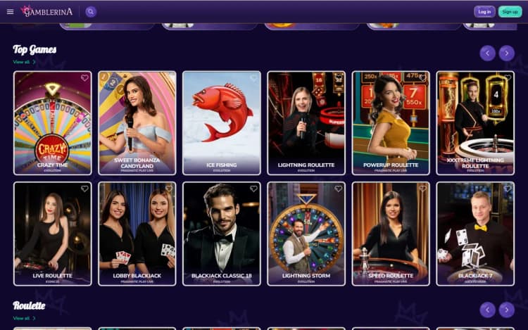 Gamblerina live casino lobby