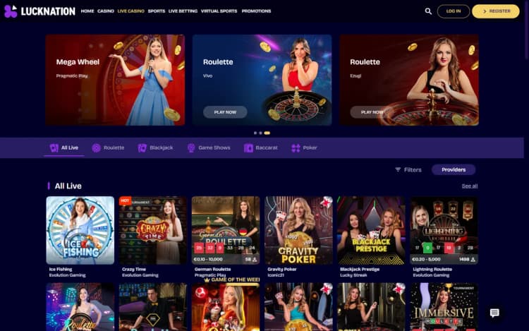 LuckNation live casino lobby