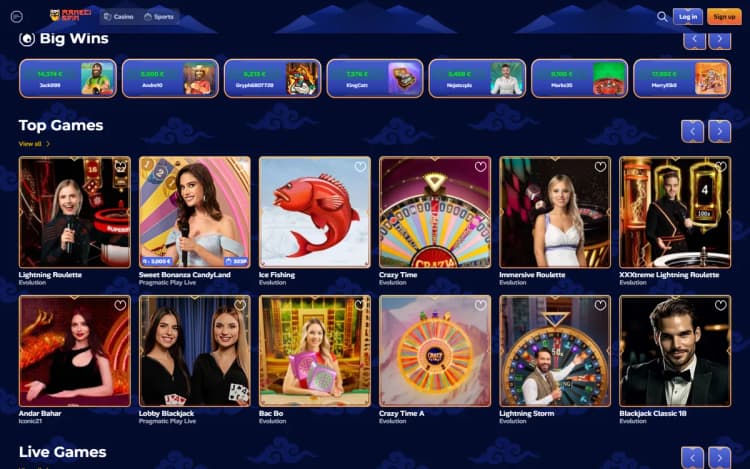 Manekispin live casino lobby