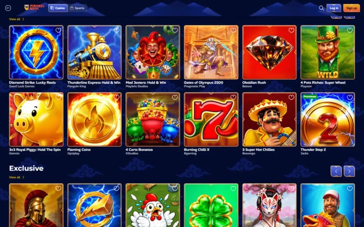Manekispin casino lobby with top slots