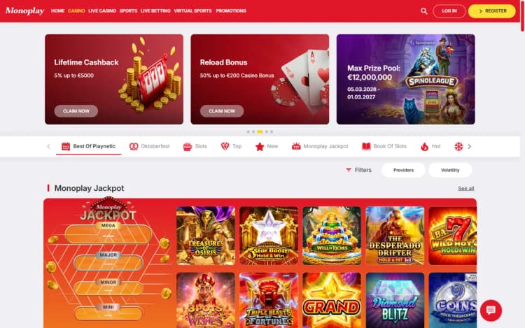 Monoplay casino lobby