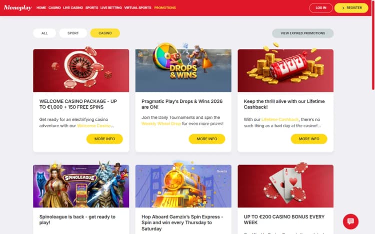 Monoplay casino promotions page
