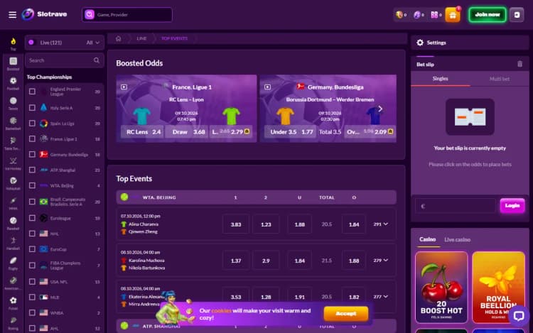 SlotRave sportsbook pre-match page