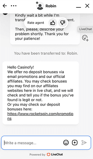 RocketSpin Casino support RocketSpin Casino support