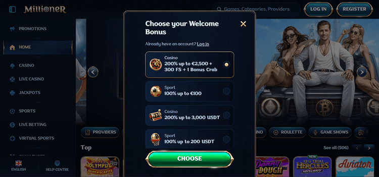 millioner-choose-your-welomce-bonuswelc