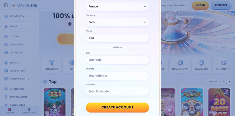 Casinolab createaccount