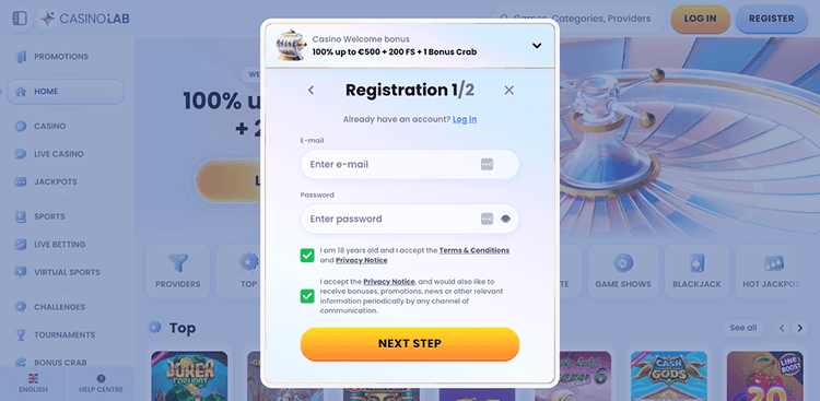 Casinolab registration1