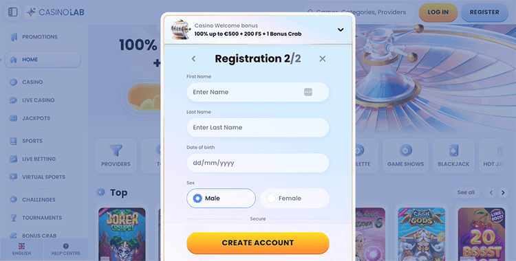Casinolab registration2