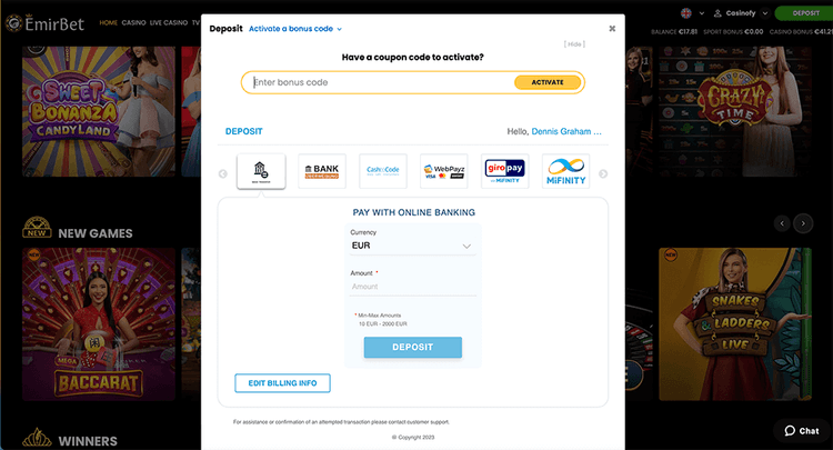 deposit Emirbet
