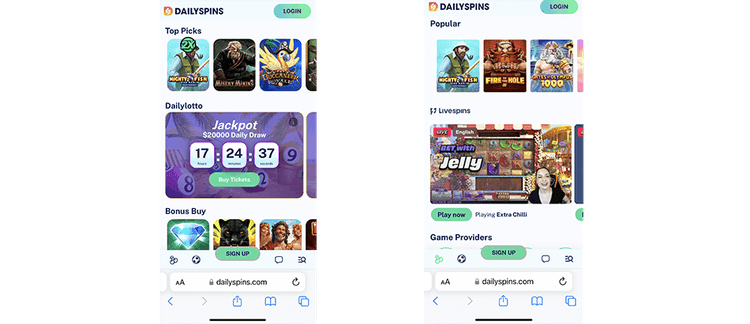Daily Spins Casino mobile