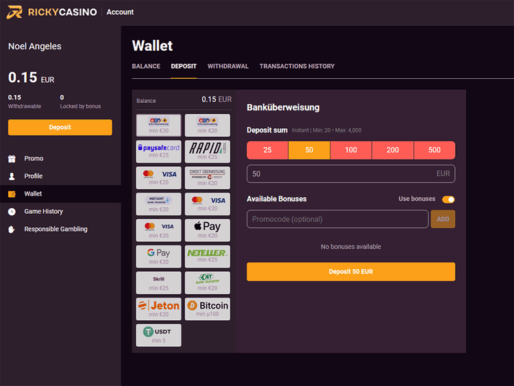 rickycasino wallet