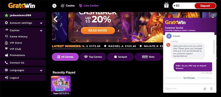 GratoWin Casino Support