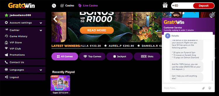 GratoWin Casino Support