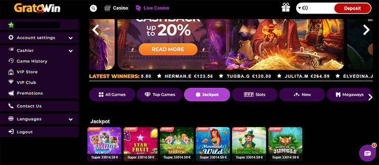 GratoWin Popular Jackpot Games
