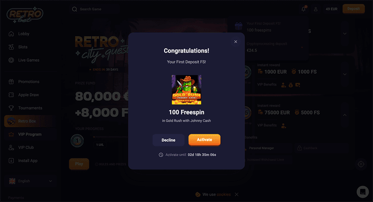 Retro Bet Casino Account created