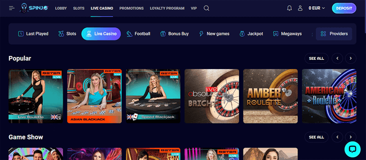 Spinjo Casino Live Casino Overview