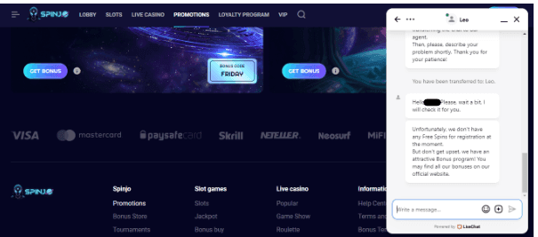 Spinjo Casino No Deposit Bonus