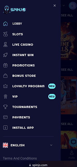 Spinjo Casino on Mobile