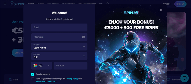Spinjo Casino player account