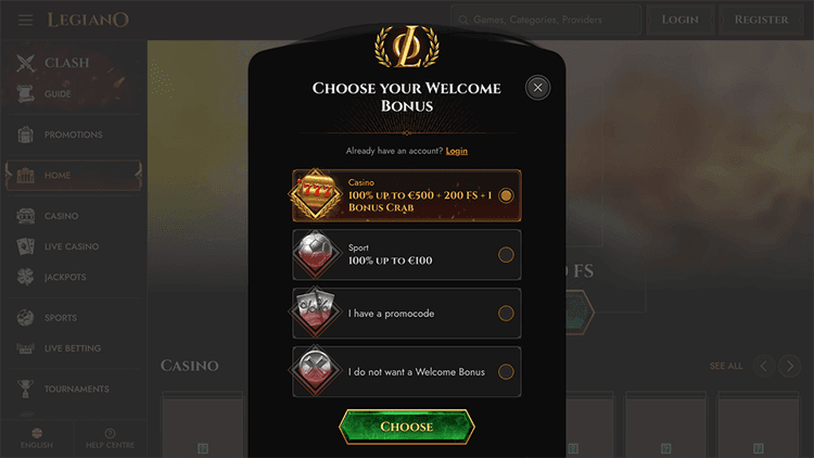 Legiano Casino Create your account