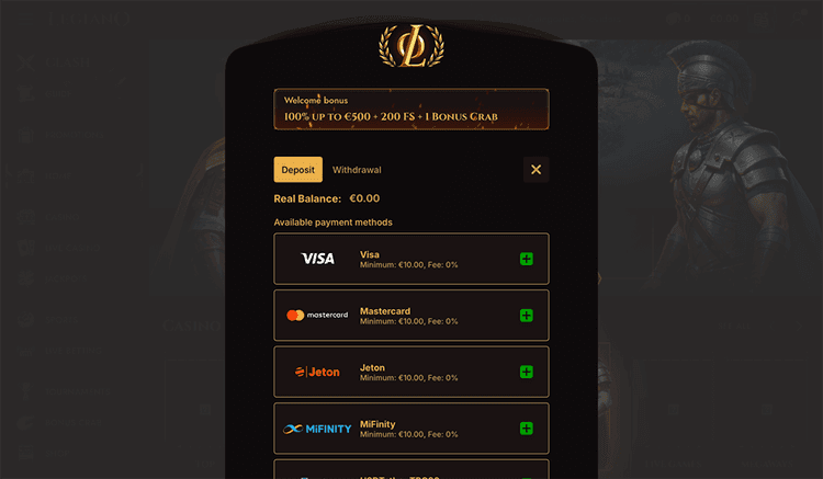 Legiano Casino Make your deposit