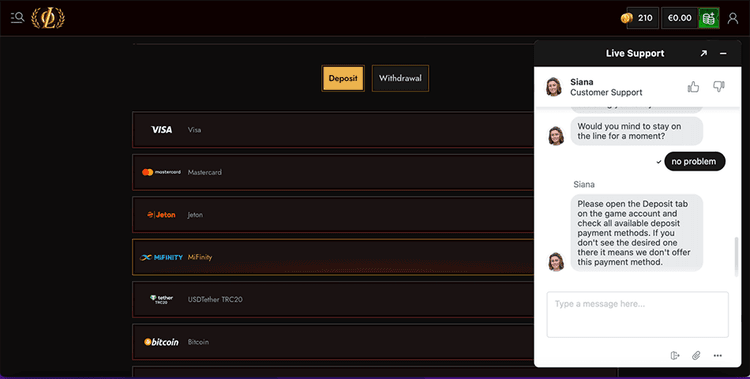 Legiano Casino support