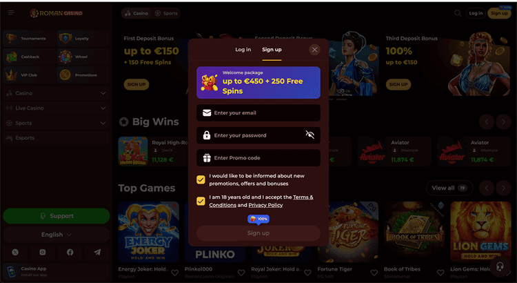 Roman Casino signup