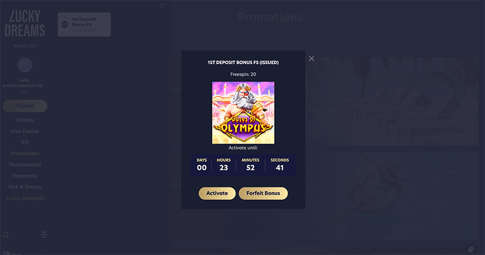 Lucky Dreams free spins received